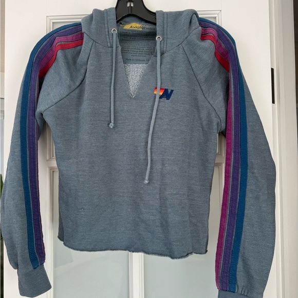 Aviator Nation Tops - Aviator Nation Gray Hoodie with Multicolor Stripes